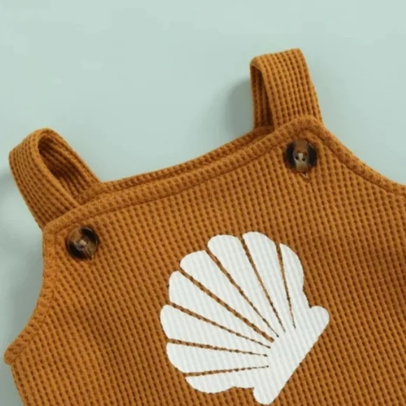 Baby Girl Seashell Bodysuit High Waist Waffle Knit Short 2Pc Kid Summer Set 3-6M - Picture 4 of 7